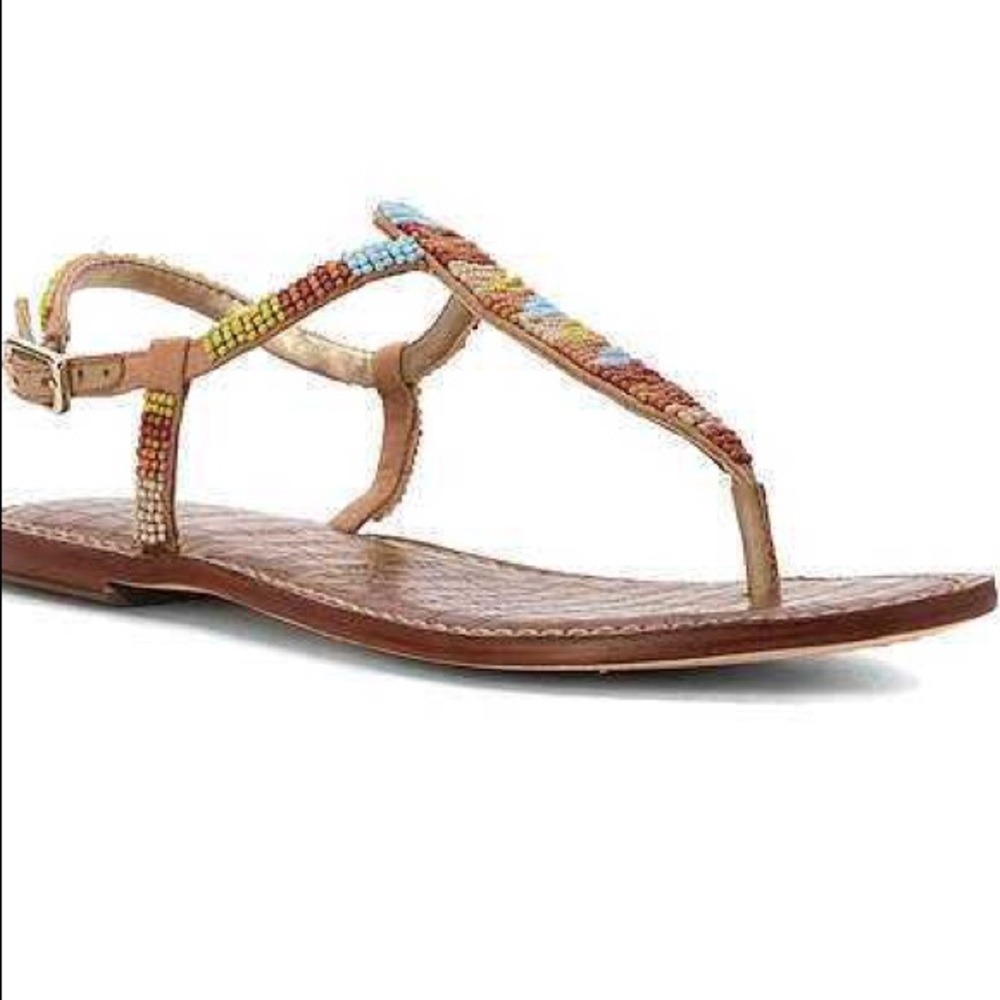 Multicolor Beaded Leather Thong Strap Sandals - Picture 2 of 2